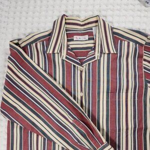 Vintage Women’s Size Small Silk Striped Button Up Long Sleeve Shirt
